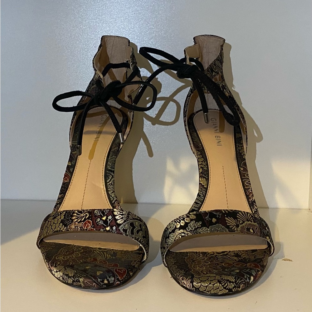Gianni Bini Print Heels - Green, Black, Red, and Gold